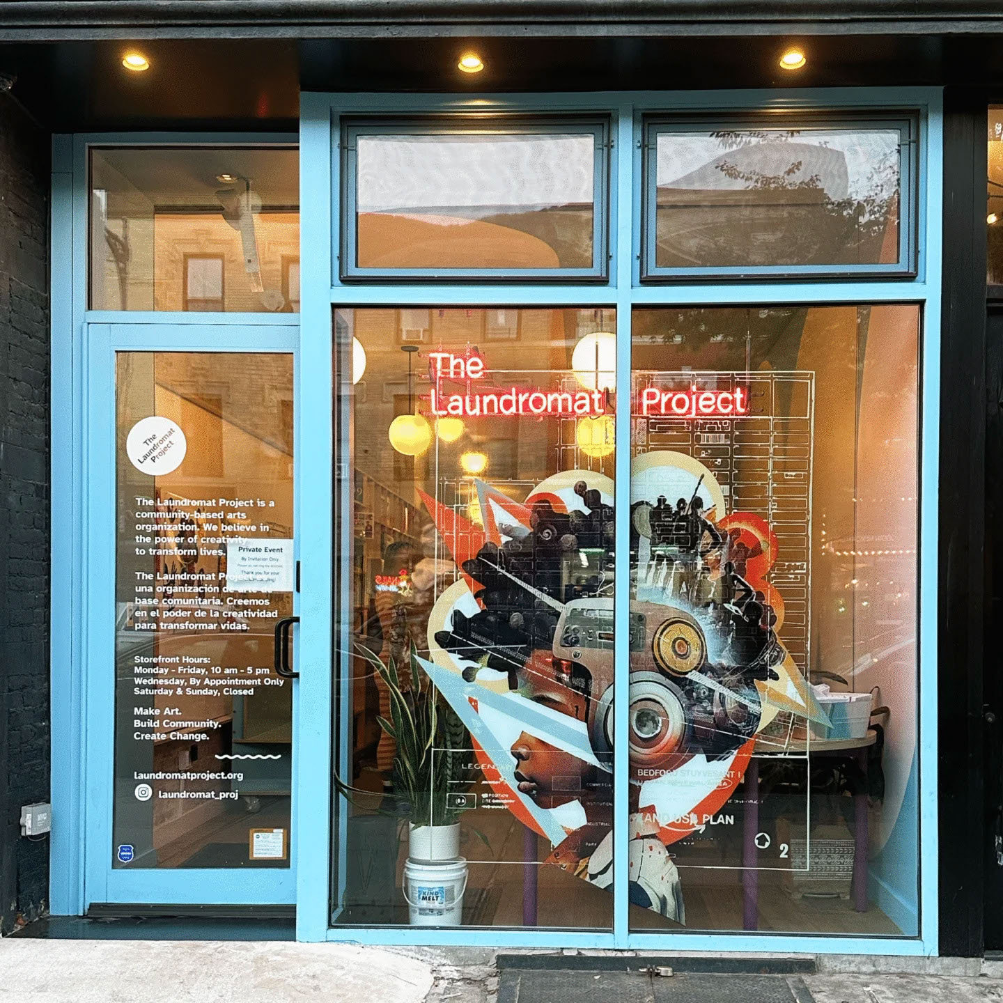 Office corridor with rotating art display