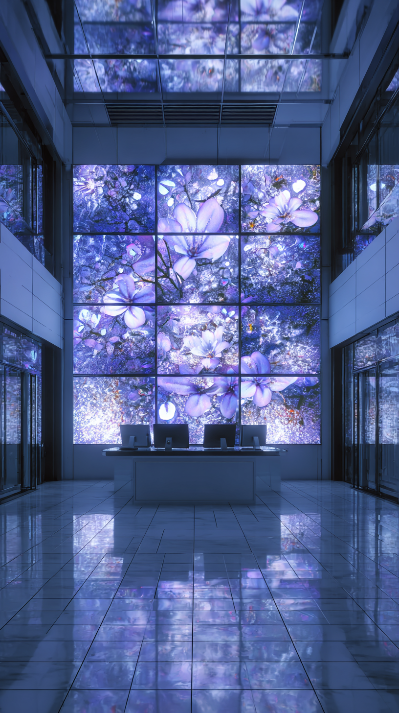 Digital art displayed on office screens