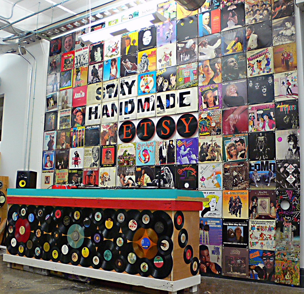 Large mural installation in a modern workspace